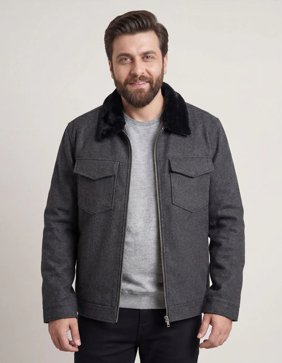 Grey Plain Aviator Jacket