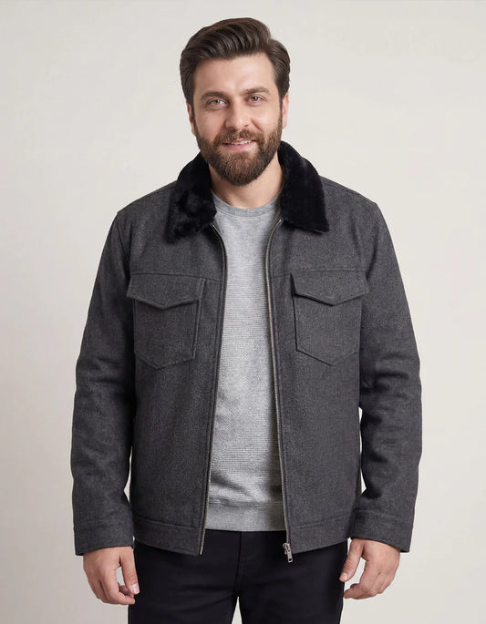 Grey Plain Aviator Jacket